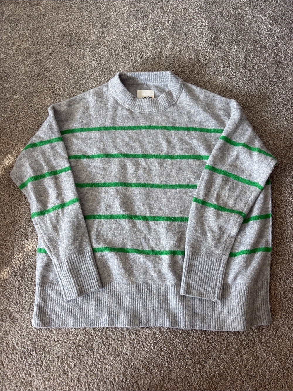 aerie Gray Crewneck Sweater with Green Stripes